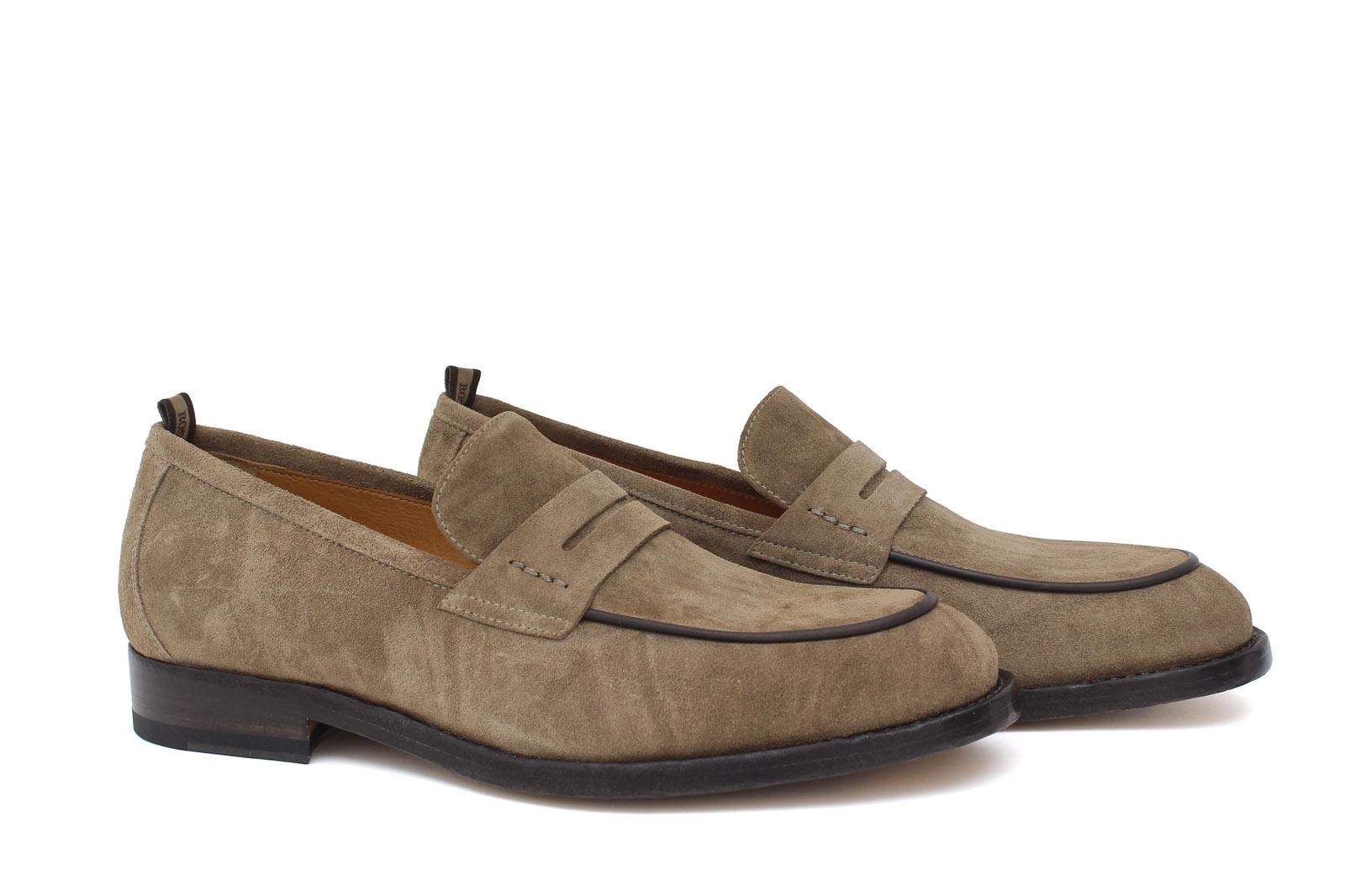 Mocassino in camoscio lavato color cuoio e fondo in cuoio lavato con antiscivolo 1062TFAR 185 ROSSI 