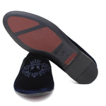 Pantofola con ricamo Rossi  in velluto blu scuro con fondo cuoio antiscivolo 225SCDBLU 11 ROSSI 