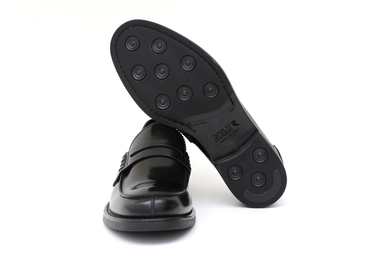 Mocassino College stile inglese in vitello spazzolato nero e fondo gomma 5316GCANE 349 ROSSI 