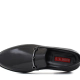 Mocassino con accessorio in vitello spazzolato nero con fondo in cuoio 621TNER 396 ROSSI 