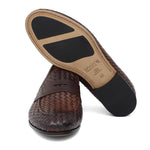 Mocassino in vitello intrecciato marrone sfumato, lavorazione a sacchetto e fondo in cuoio con antiscivolo 263VCCAS 1024 ROSSI 