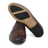 Mocassino in vitello intrecciato marrone sfumato, lavorazione a sacchetto e fondo in cuoio con antiscivolo 263VCCAS 1024 ROSSI 