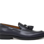 Mocassino sfoderato con mappine in vitello spazzolato blu con fondo in cuoio antiscivolo cucito blake 7637CHEB 378 ROSSI 