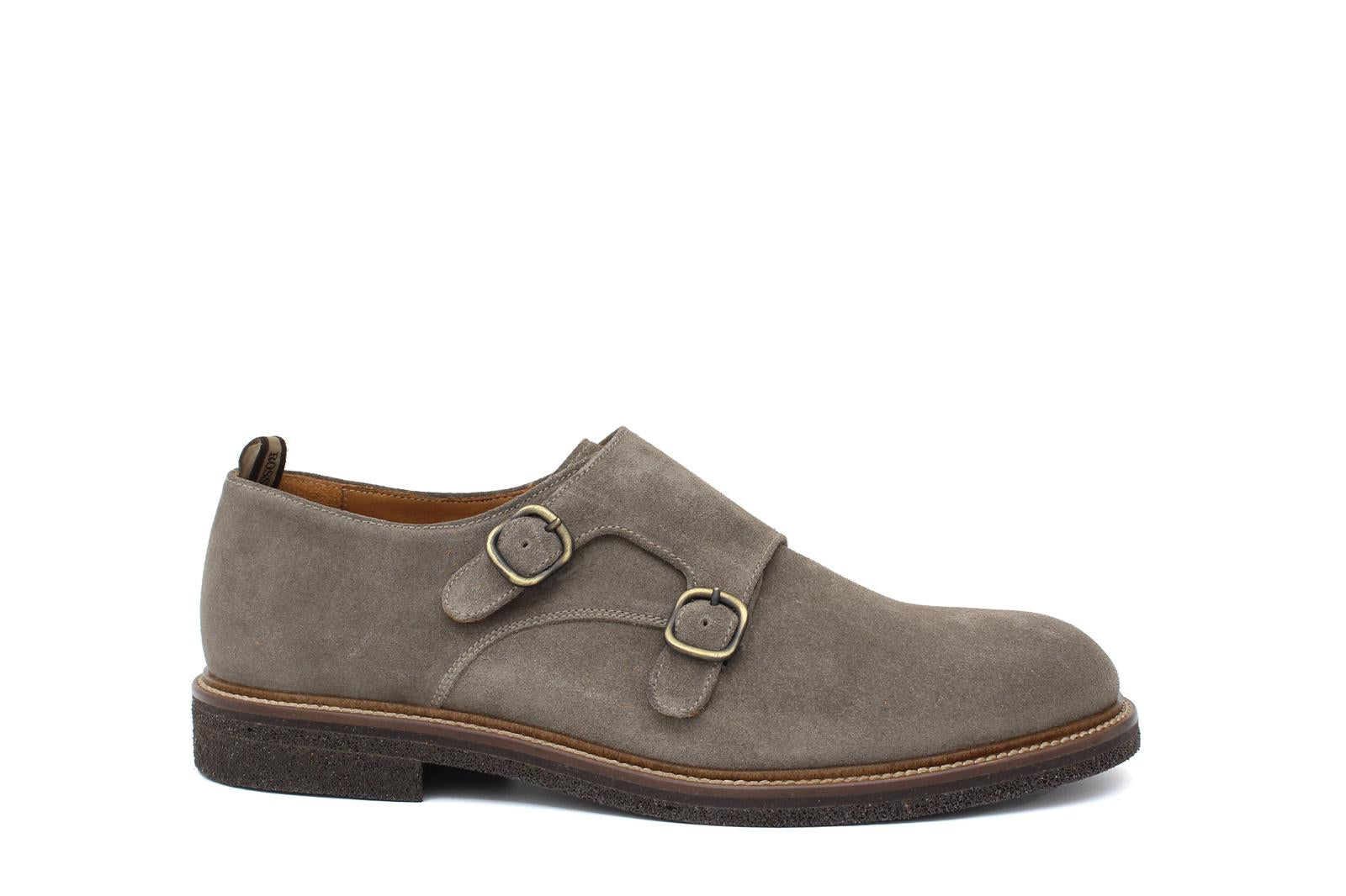 Monkstrap in camoscio color tortora con fondo in gomma poraosa cucita 8707FLOC 48 ROSSI 