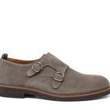 Monkstrap in camoscio color tortora con fondo in gomma poraosa cucita 8707FLOC 48 ROSSI 
