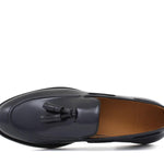 Mocassino sfoderato con mappine in vitello spazzolato blu con fondo in cuoio antiscivolo cucito blake 7637CHEB 378 ROSSI 