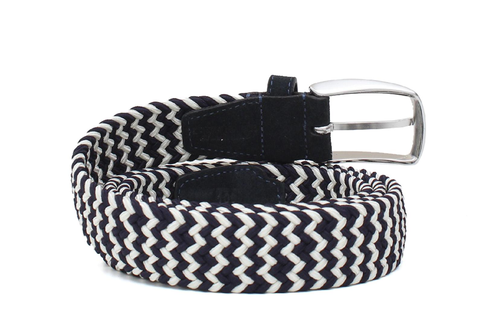 Cinta h35 con fibbia nikel satinato con intreccio elasticizzato nel colore bianco e blu INTRELABB 10 ROSSI 