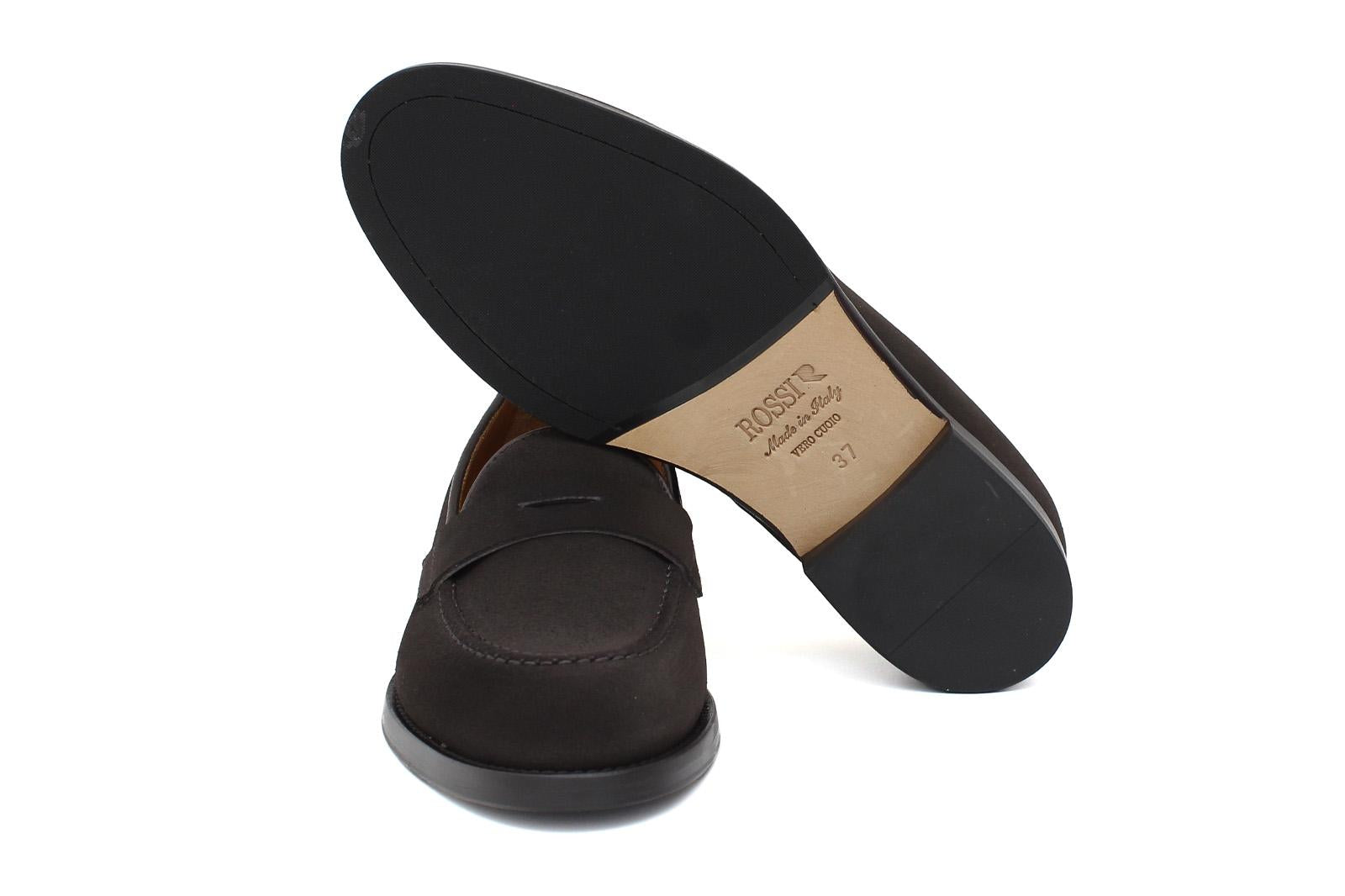 Mocassino donna con bandina in camoscio rasato testi di moro e fondo in cuoio 1/2 gomma D205CRIMOG 25 ROSSI 