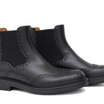 Stivaletto con elastico stile inglese in vitello a fiore nero  e fondo in gomma 166PGBN 994 ROSSI 