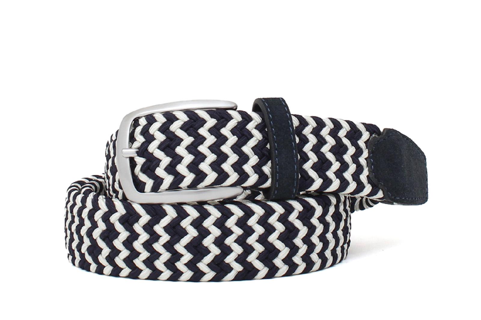 Cinta h35 con fibbia nikel satinato con intreccio elasticizzato nel colore bianco e blu INTRELABB 10 ROSSI 