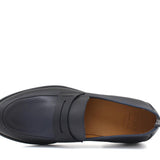 Mocassino in vitello naturale colore blu sfumato con fondo in gomma cucito 1062DIXB 4 ROSSI 