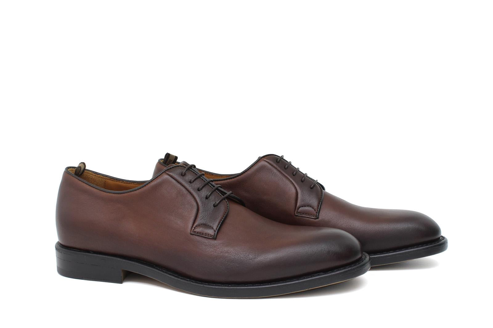 Derby in vitello naturale color marrone sfumato e fondo in gomma cucito blake 6403GDIXC 18 ROSSI 