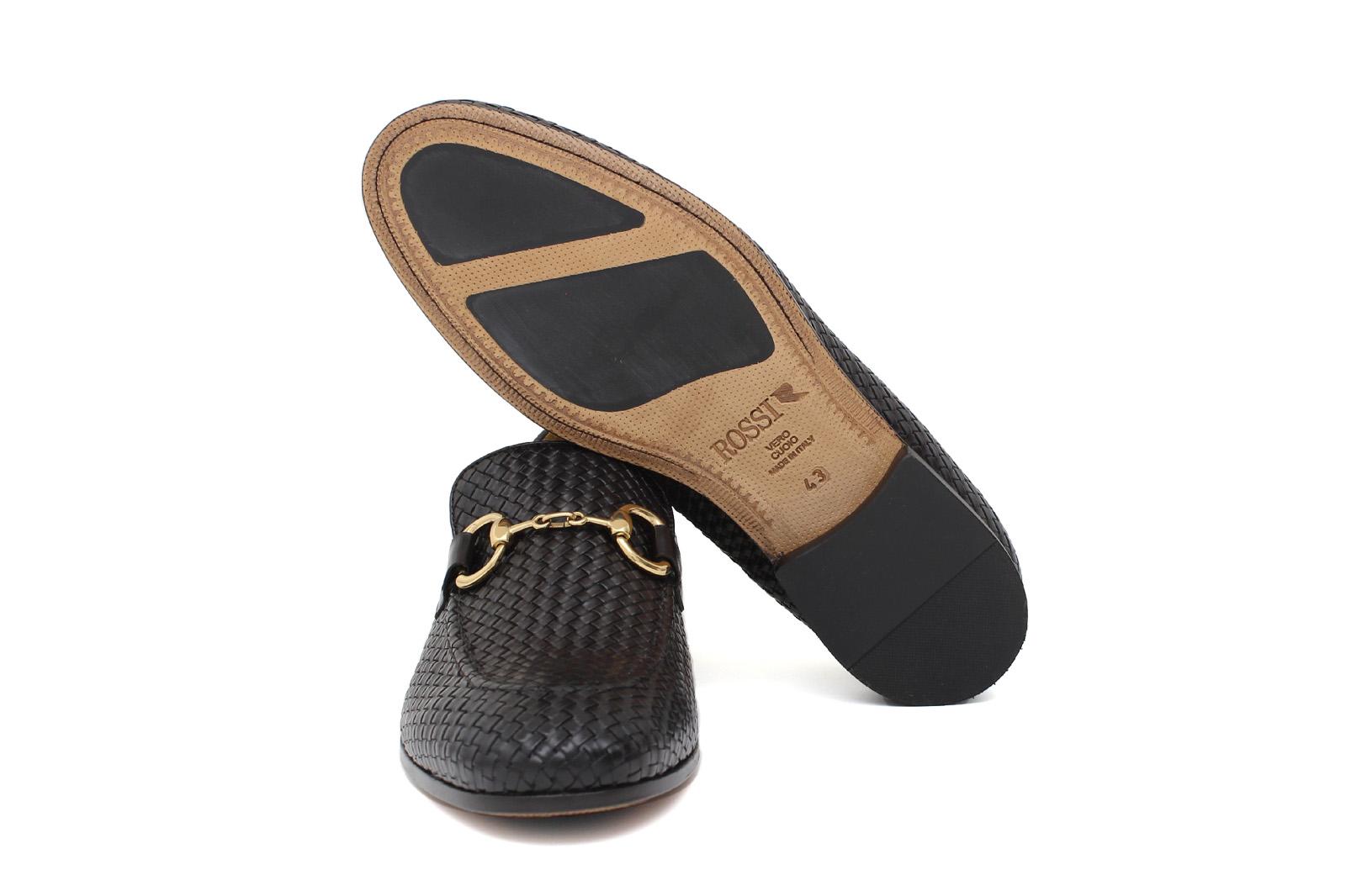 Mocassino con accessorio in vitellino intrecciato t. moro e fondo cuoio antiscivolo cucito 8690INTM 190 ROSSI 