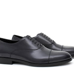 Francesina con puntalino  in vitello spazzolato blu scuro con fondo in  cuoio<BR/> 300TBLU 609 ROSSI 