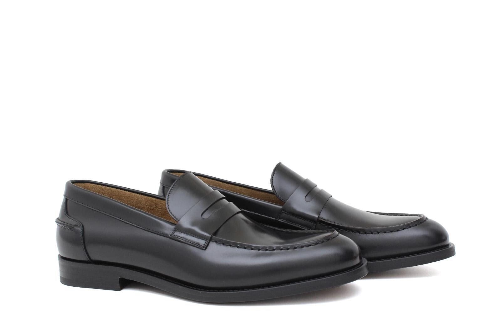 Mocassino sfoderato in vitello spazzolato nero con fondo in cuoio antiscivolo cucito blake 6651CAN 139 ROSSI 