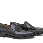 Mocassino sfoderato in vitello spazzolato nero con fondo in cuoio antiscivolo cucito blake 6651CAN 139 ROSSI 