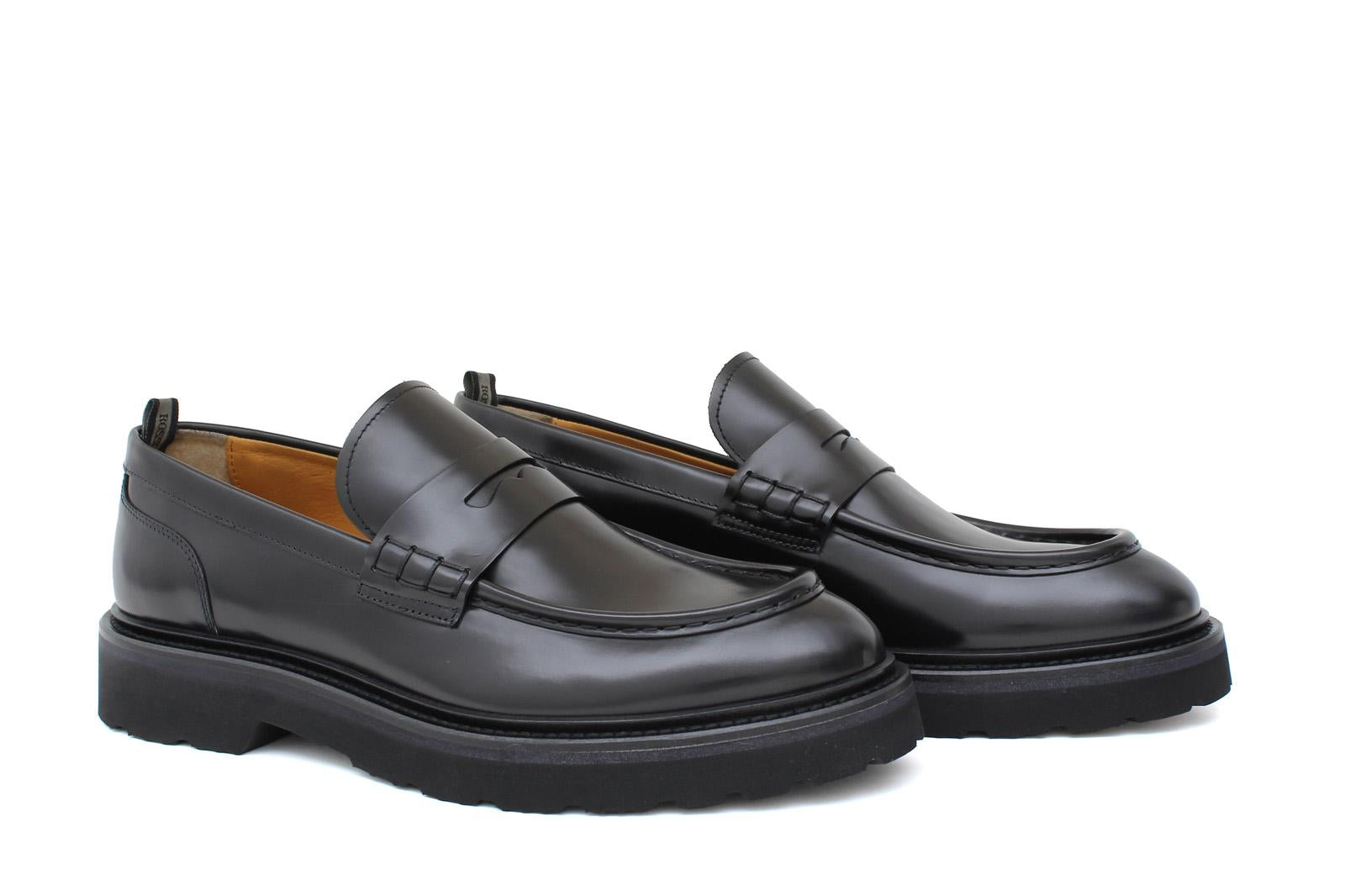 Mocassino stile ingegnere in vitello spazzolato semilucido nero e fondo gomma leggera 1223CLN 390 ROSSI 