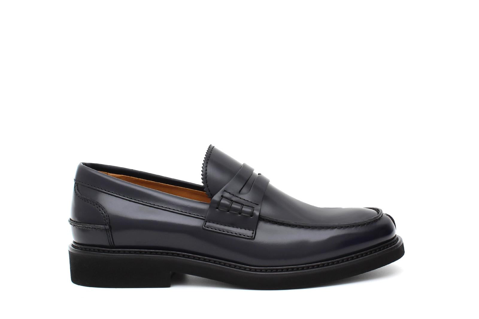 Mocassino College stile inglese in vitello spazzolato blu e fondo in gomma leggera 5316CALBLU 240 ROSSI 