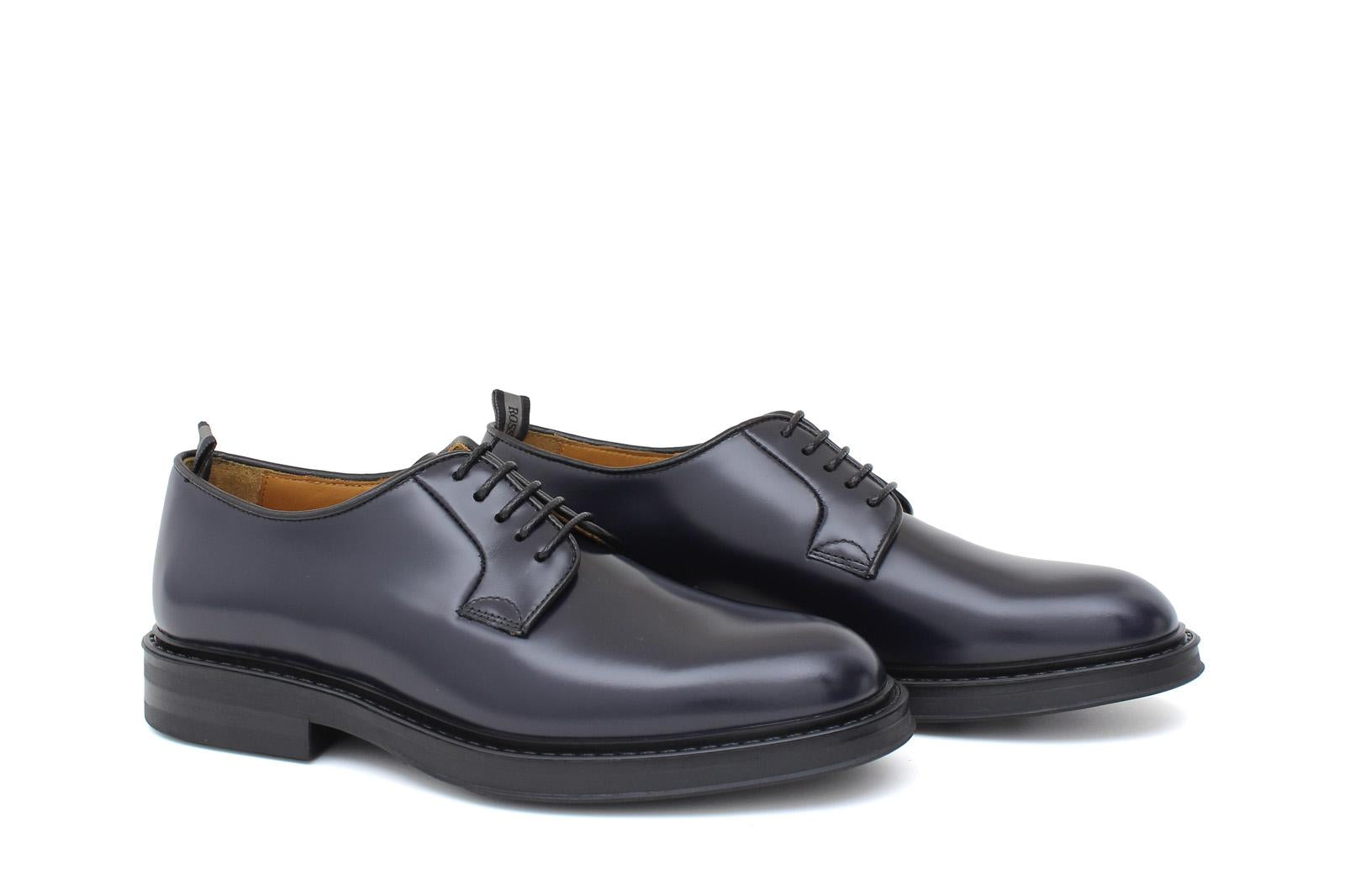 Derby donna in vitello spazzolato blu con fondo in gomma cucito D218CALB 17 ROSSI 