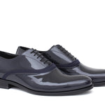 Francesina in vernice blu con riporto in raso con fondo cuoio 8618VBLU 956 ROSSI 