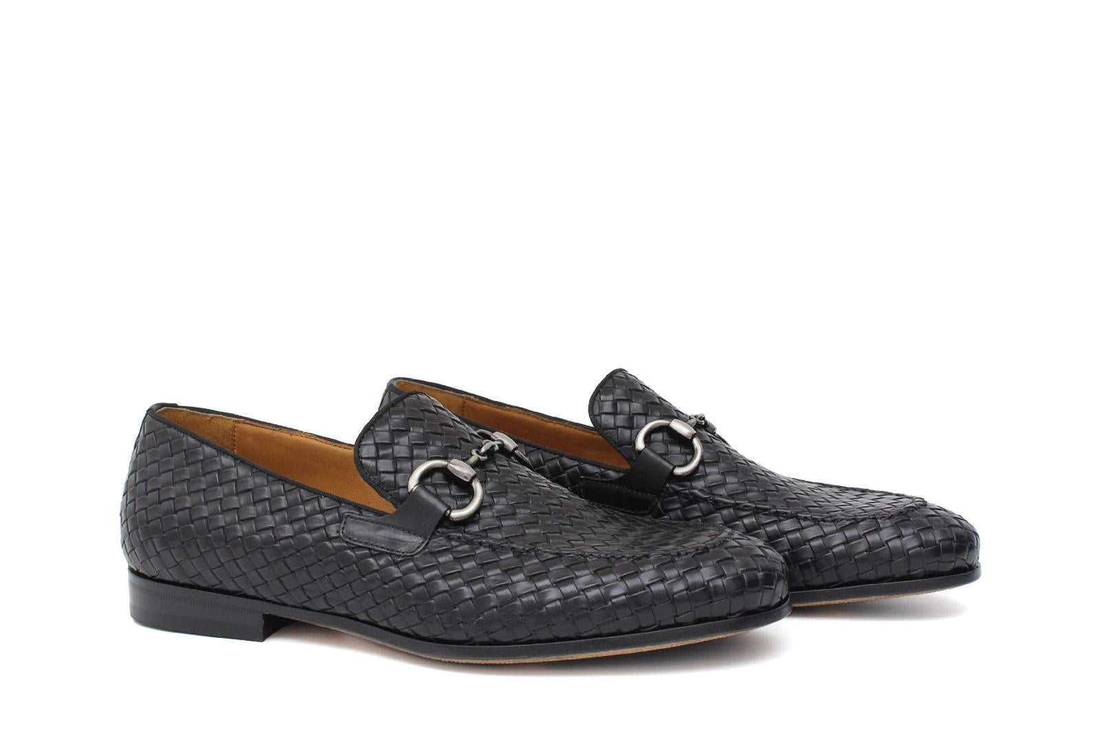 Mocassino lavorazione a sacchetto intero in vitello intrecciato nero con fondo in cuoio antiscivolo cucito blake 268VCNE 251 ROSSI 