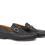 Mocassino lavorazione a sacchetto intero in vitello intrecciato nero con fondo in cuoio antiscivolo cucito blake 268VCNE 251 ROSSI 