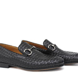 Mocassino lavorazione a sacchetto intero in vitello intrecciato nero con fondo in cuoio antiscivolo cucito blake 268VCNE 251 ROSSI 