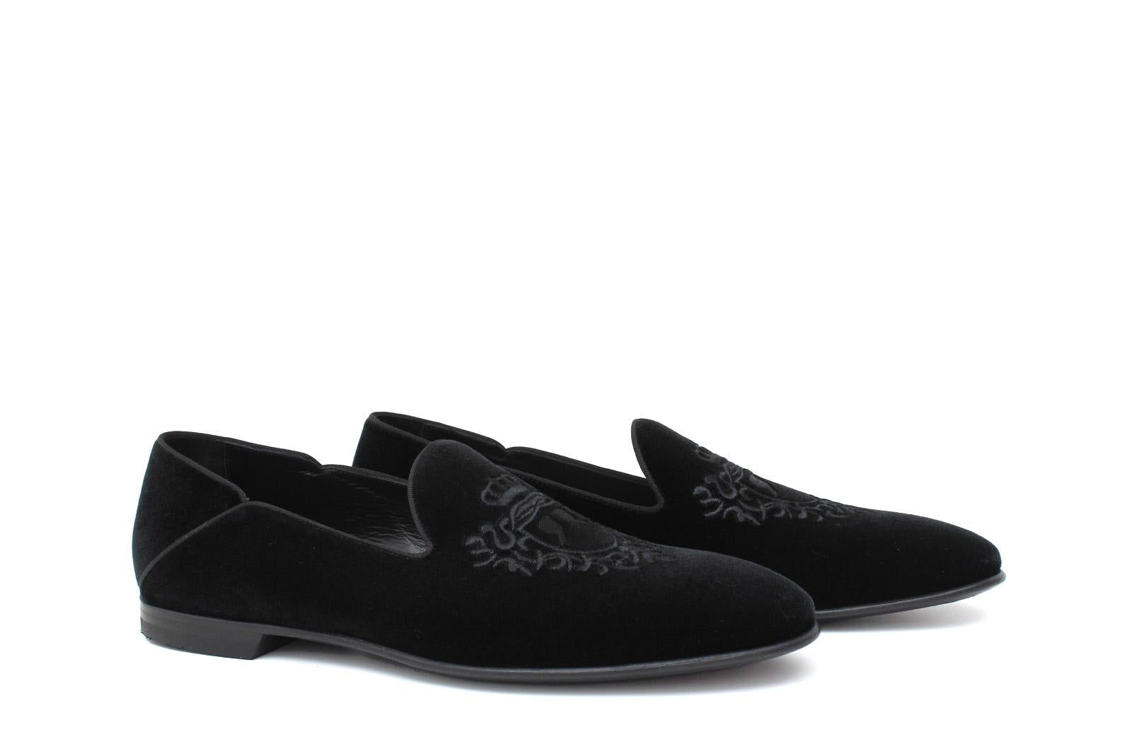 Pantofola con ricamo Rossi  in velluto nero con fondo cuoio antiscivolo 225SCDNE 216 ROSSI 