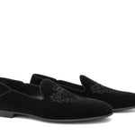Pantofola con ricamo Rossi  in velluto nero con fondo cuoio antiscivolo 225SCDNE 216 ROSSI 