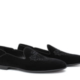 Pantofola con ricamo Rossi  in velluto nero con fondo cuoio antiscivolo 225SCDNE 216 ROSSI 
