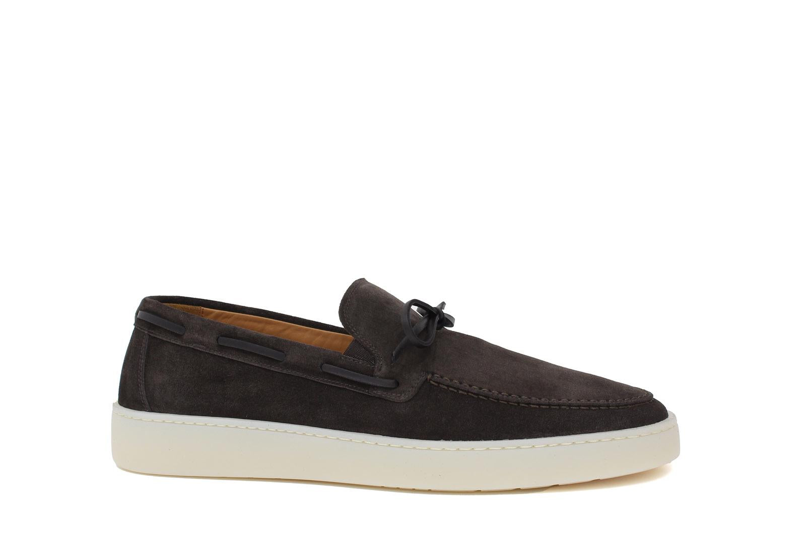 Slip-on con laccio in pelle  in camoscio marrone e fondo in gomma cucito 649FLOC 1133 ROSSI 