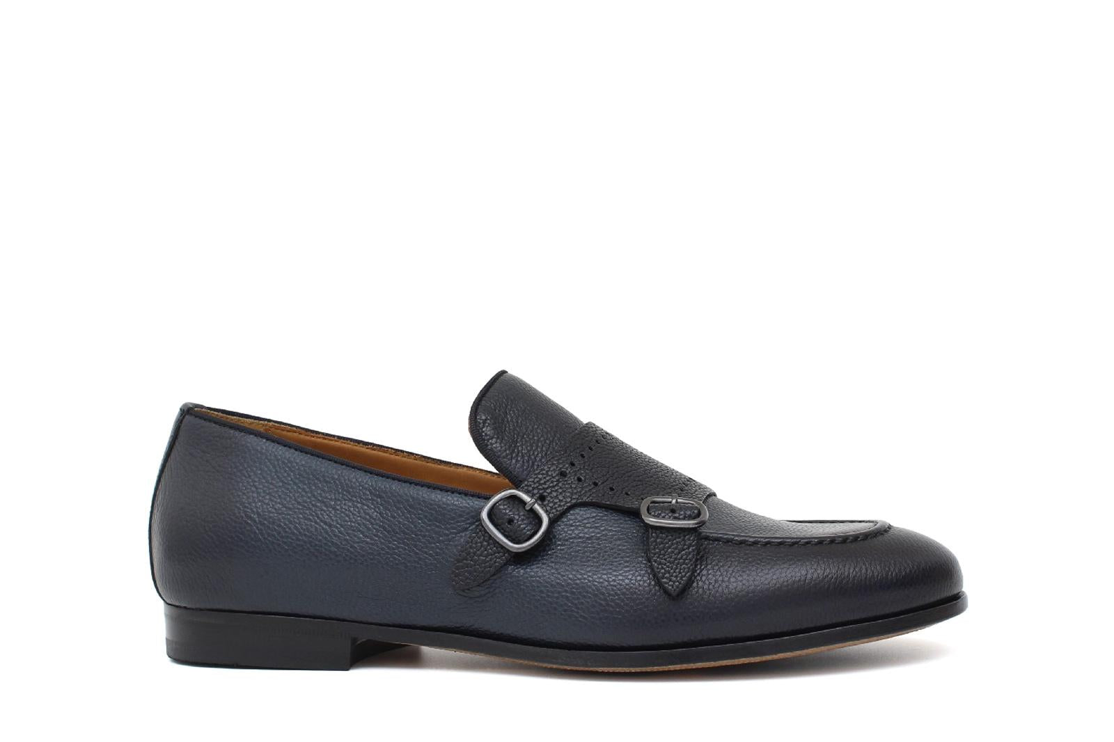 Doppia fibbia a sacchetto intero in vitello chicco di riso navy e fondo in cuoio antiscivolo cucito blake 267CARNAV 278 ROSSI 