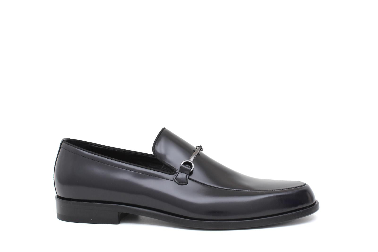 Mocassino con accessorio in vitello spazzolato blu scuro con fondo in cuoio 621TBLU 55 ROSSI 