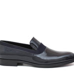 Mocassino in vernice blu con riporti in raso con fondo cuoio antiscivolo 246CGVB 124  UN ROSSI 