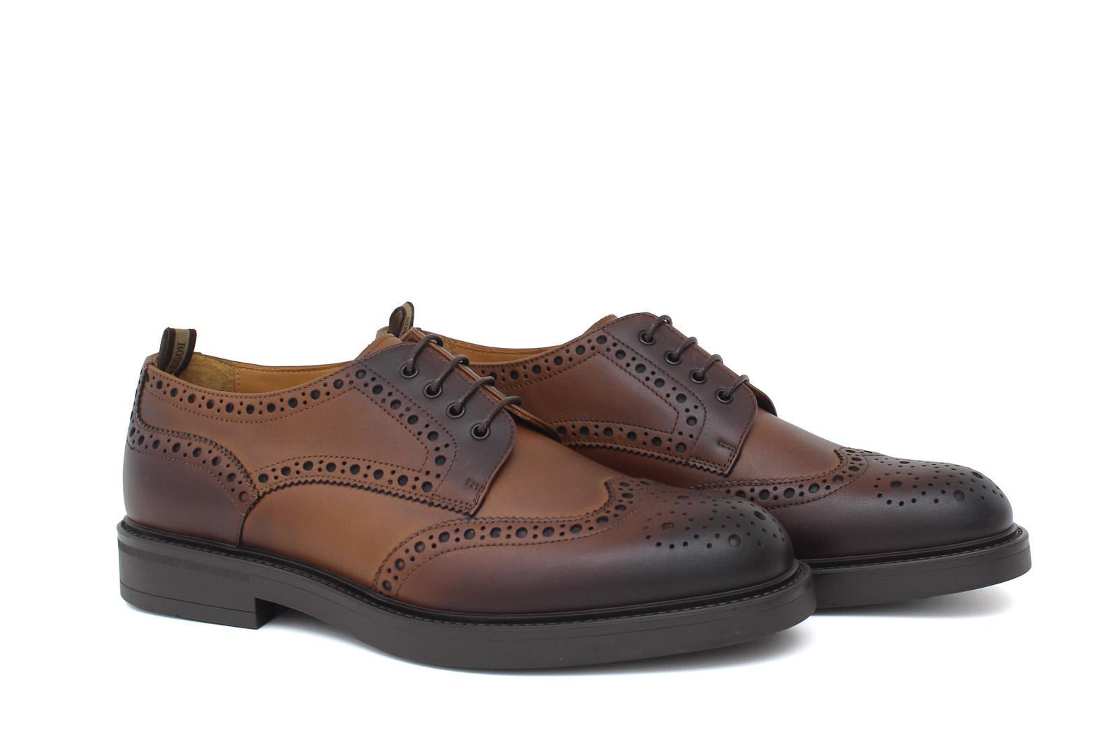 Derby stile inglese in vitello anticato color cuoio con fondo in gomma 164RBOSC 201 ROSSI 