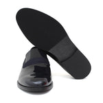Mocassino in vernice blu con riporti in raso con fondo cuoio antiscivolo 246CGVB 124  UN ROSSI 