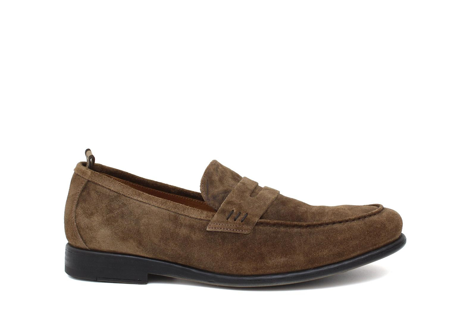 Mocassino in camoscio marrone con fondo in gomma cucita 9612GTF 371 ROSSI 