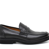 Mocassino College stile inglese in vitello spazzolato nero e fondo in gomma leggera 5316CALNE 143 ROSSI 