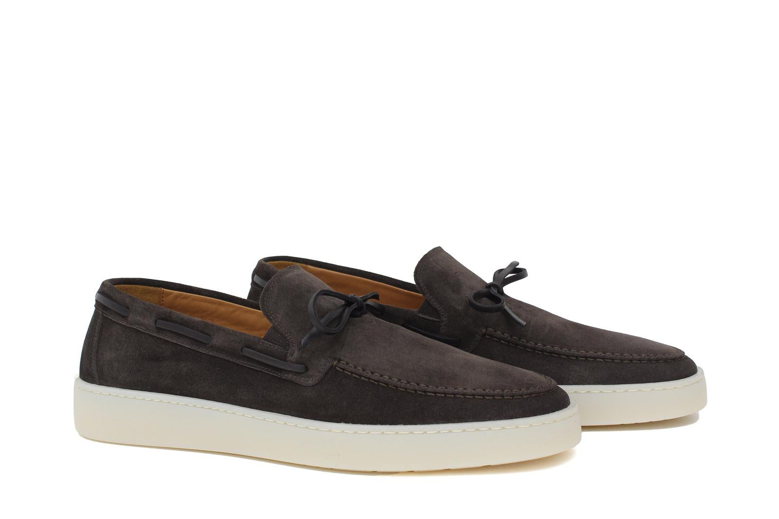Slip-on con laccio in pelle  in camoscio marrone e fondo in gomma cucito 649FLOC 1133 ROSSI 