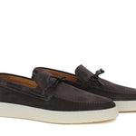 Slip-on con laccio in pelle  in camoscio marrone e fondo in gomma cucito 649FLOC 1133 ROSSI 
