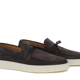 Slip-on con laccio in pelle  in camoscio marrone e fondo in gomma cucito 649FLOC 1133 ROSSI 