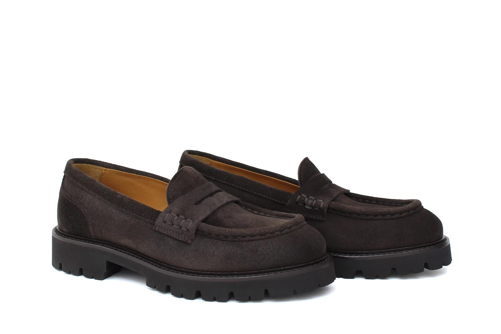 Mocassino donna stile ingegnere in suede testa di moro e fondo in gomma leggera D212HSMOD 11 ROSSI 