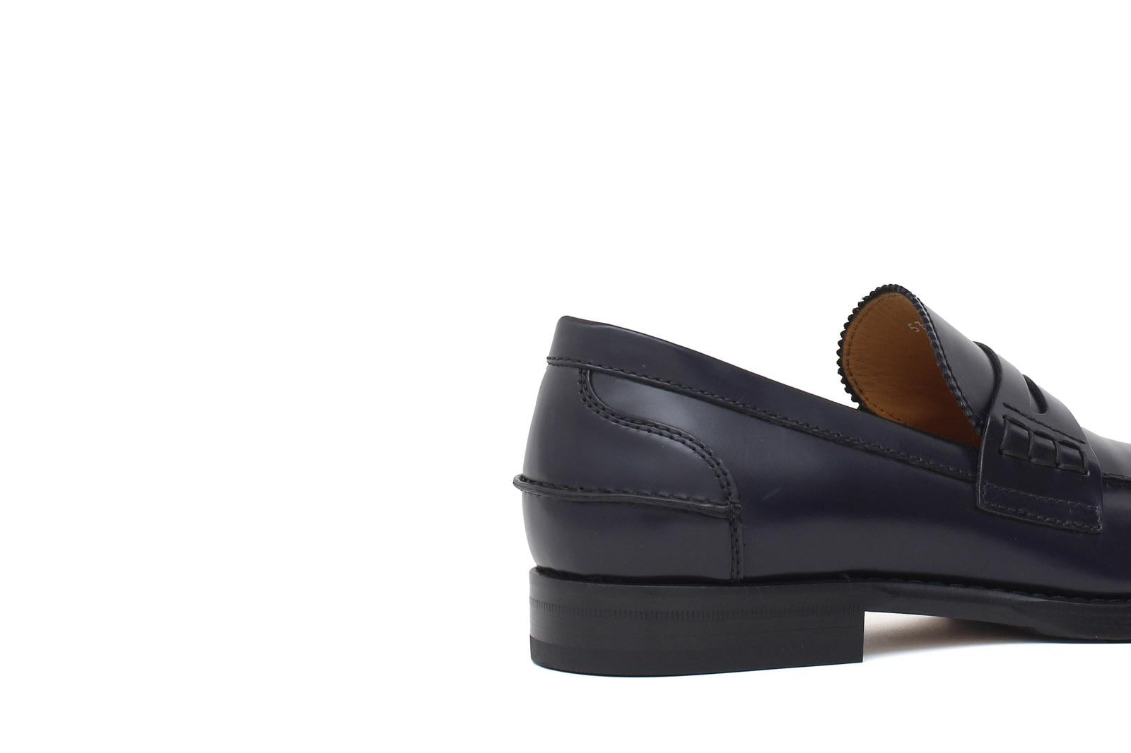 Mocassino College stile inglese in vitello spazzolato blu e fondo in cuoio 1/2 gomma 5316CALFBLU 104 ROSSI 