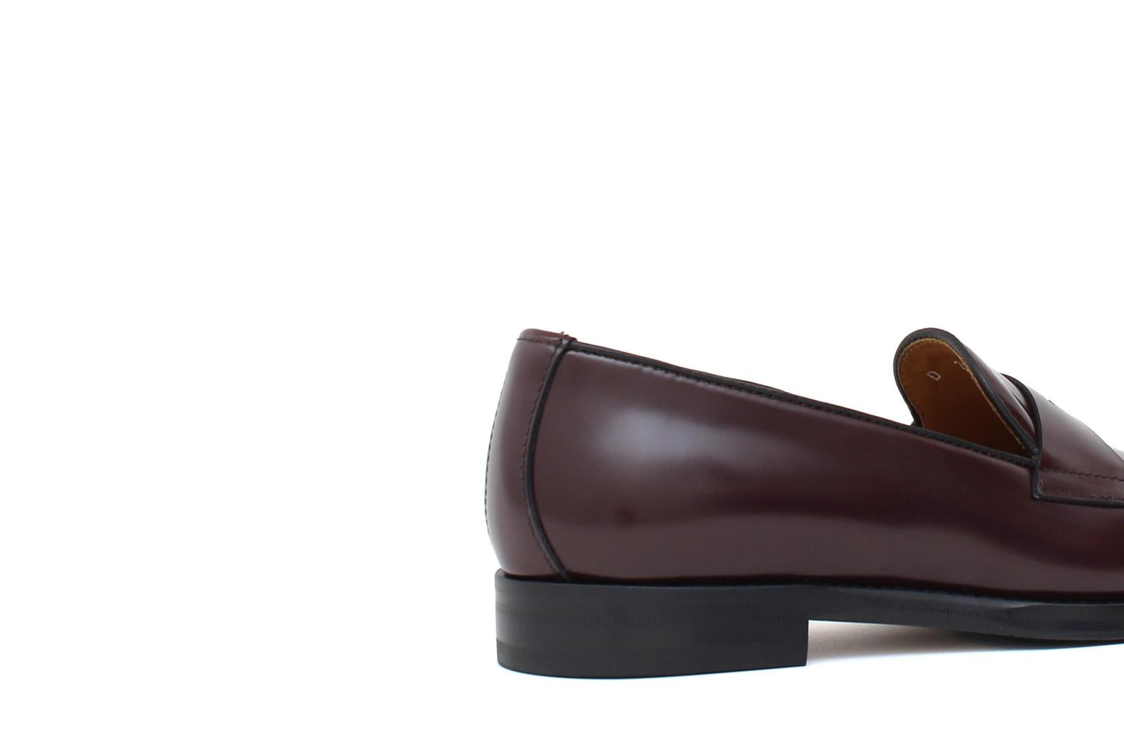 Mocassino donna con bandina in vitello spazzolato prugna e fondo in cuoio 1/2 gomma D205CPBOR 27 ROSSI 