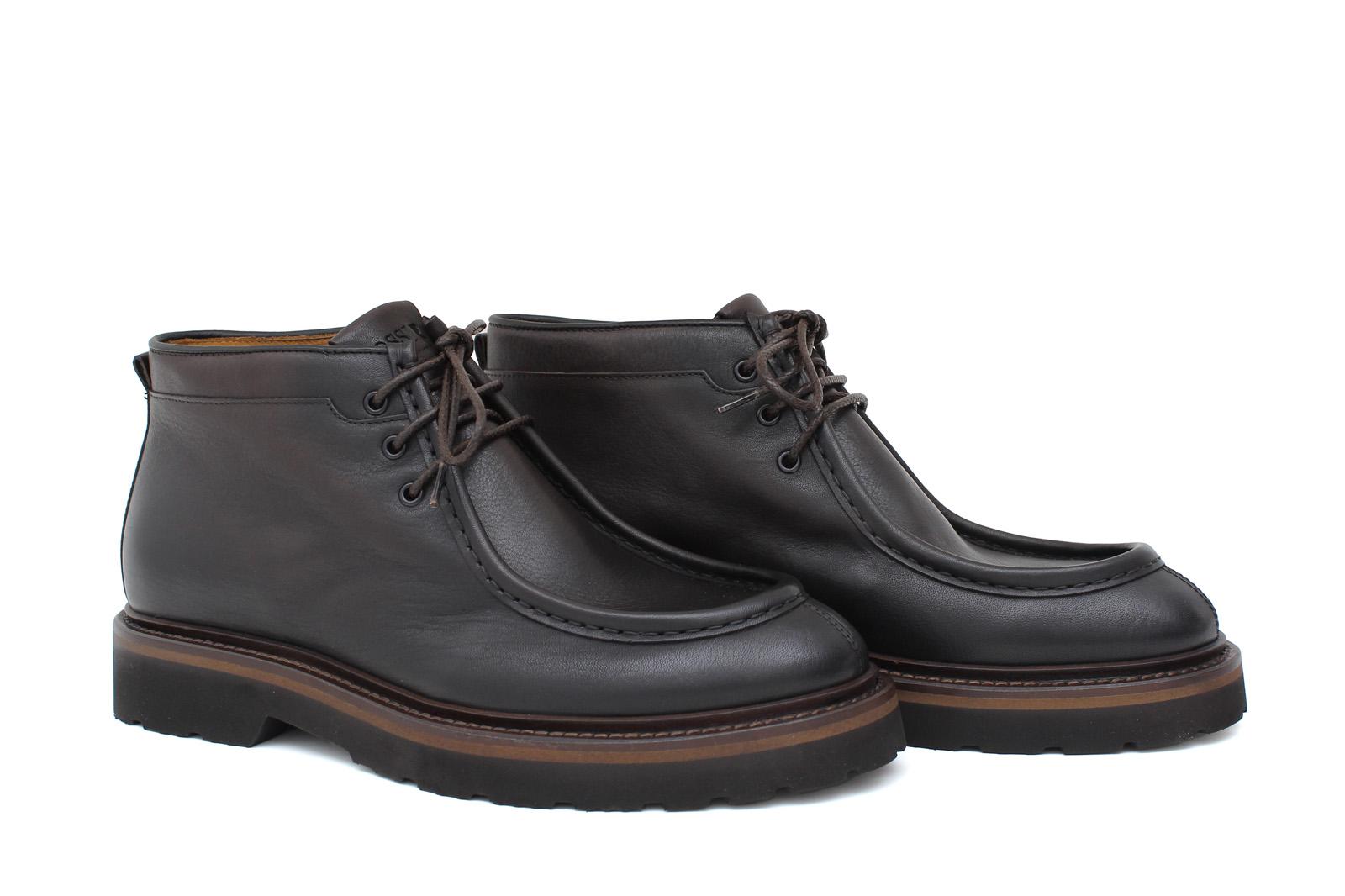 Polacchino stringato modello ingegnere in vitello nabuk anticato testa di moro con fondo in gomma leggera 1253PVTM 149 ROSSI 