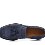 Mocassino in camoscio lavato navy  con fondo in cuoio antiscivolo lavato 1063VTZAF 14  UN ROSSI 