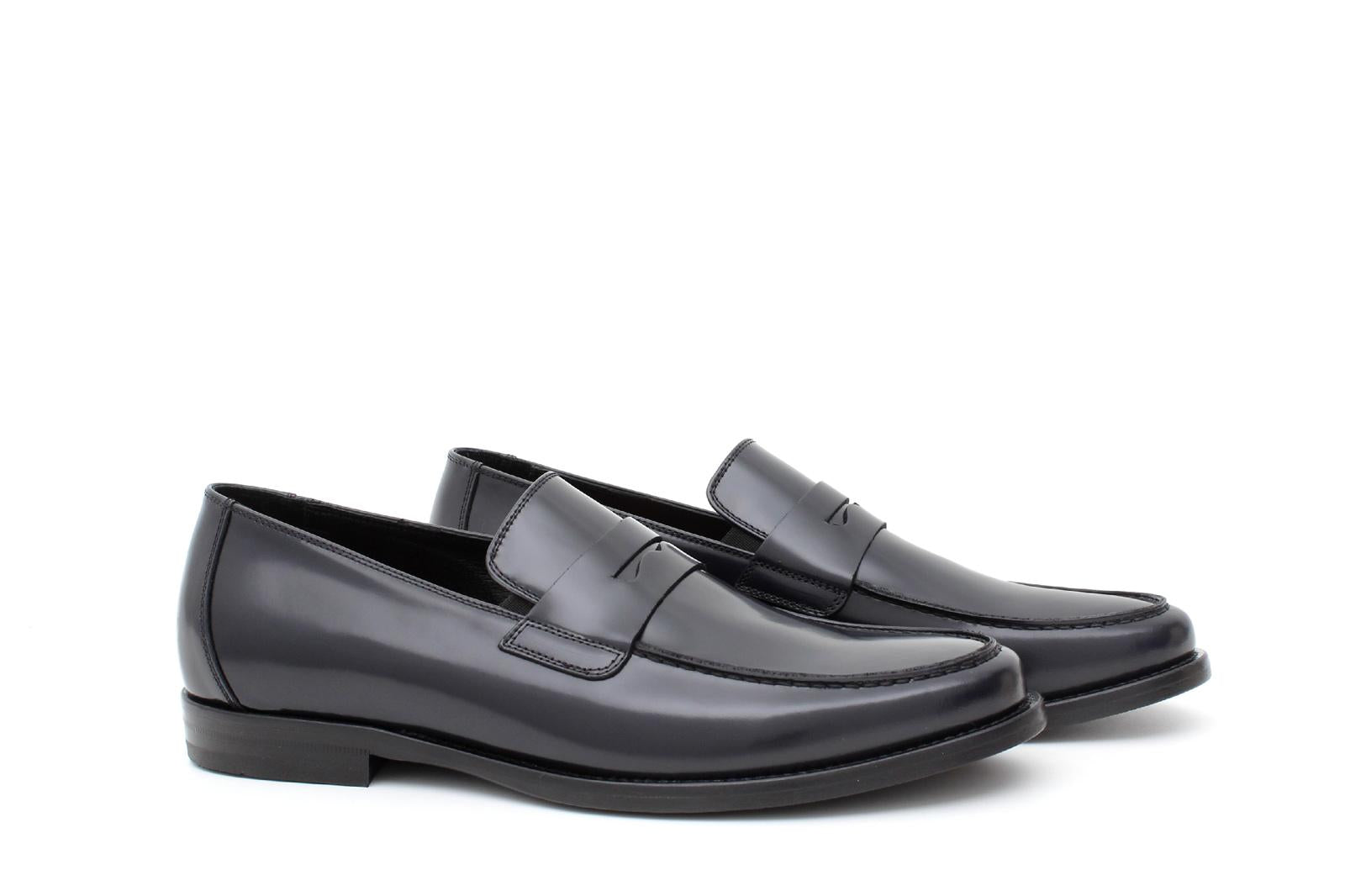 Mocassino con mascherina in vitello spazzolato blu scuro e fondo in cuoio 6834TBCUO 427 ROSSI 