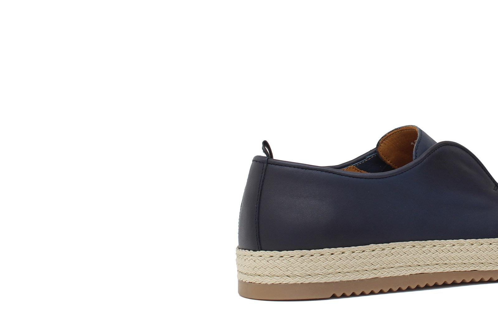 Slip on in vitello naturale blu  sfumato con fondo in gomma intrecciato 1093DBLU 17 ROSSI 