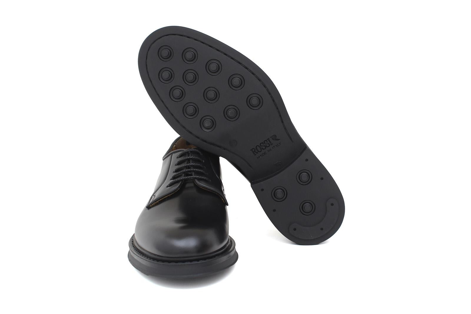 Derby donna in vitello spazzolato nero con fondo in gomma cucito D218CALNE 2 ROSSI 