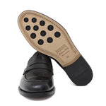 Mocassino sfoderato in vitello spazzolato nero con fondo in cuoio antiscivolo cucito blake 6651CAN 139 ROSSI 